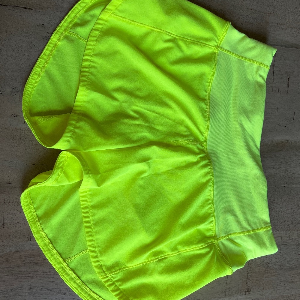 Highlighter yellow lululemon speed up shorts